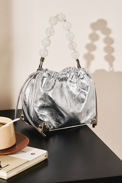 Chic Metallic Leather Drawstring Bag