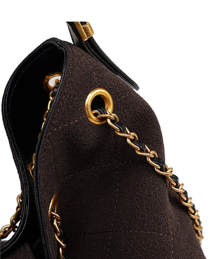 Quilted Suede Chain Bucket Bag