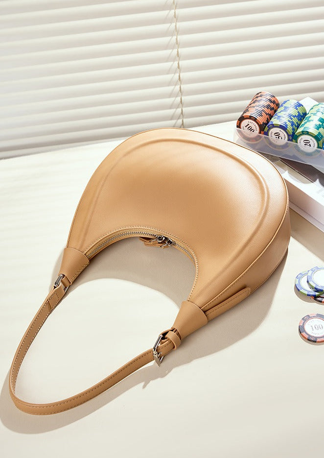 Minimalist Structured Leather Crescent Bag