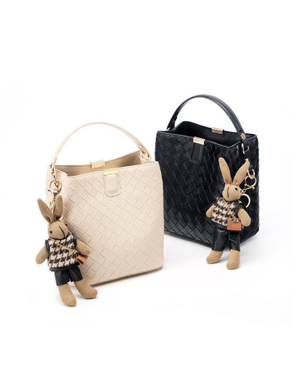 Woven Leather Compact Bucket Bag