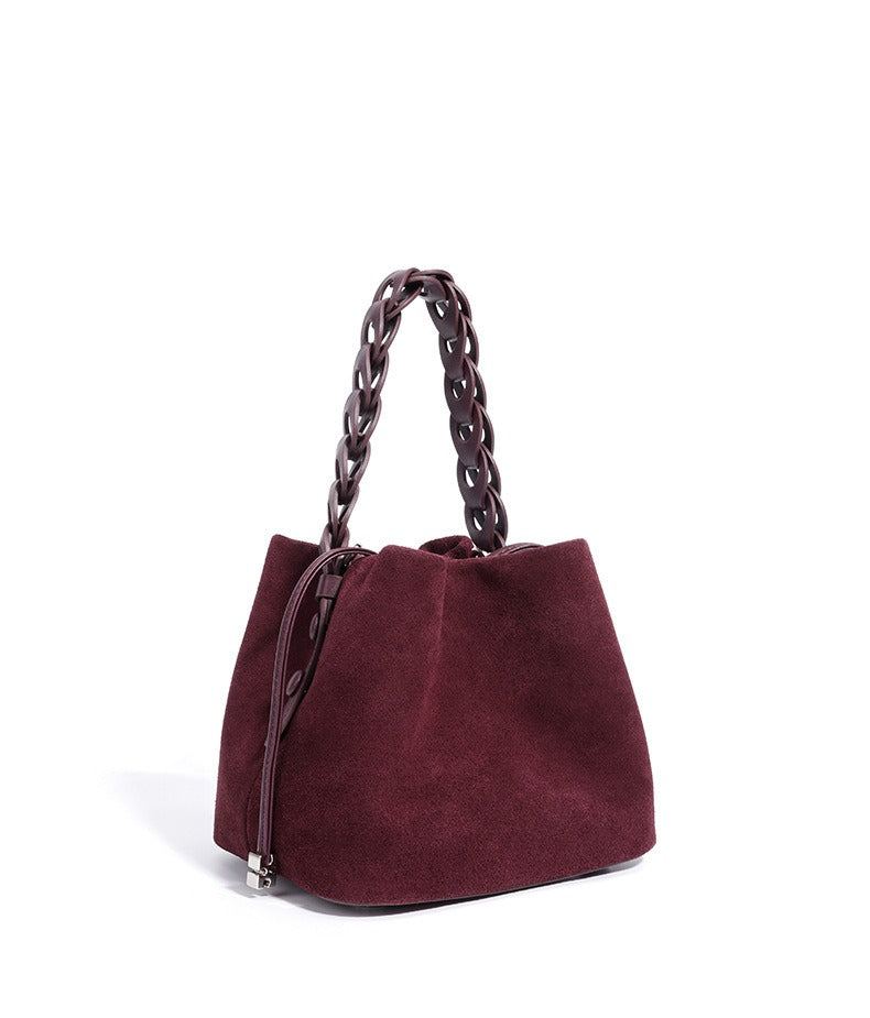 Suede Braided Handle Bucket Bag