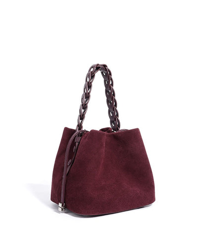 Suede Braided Handle Bucket Bag