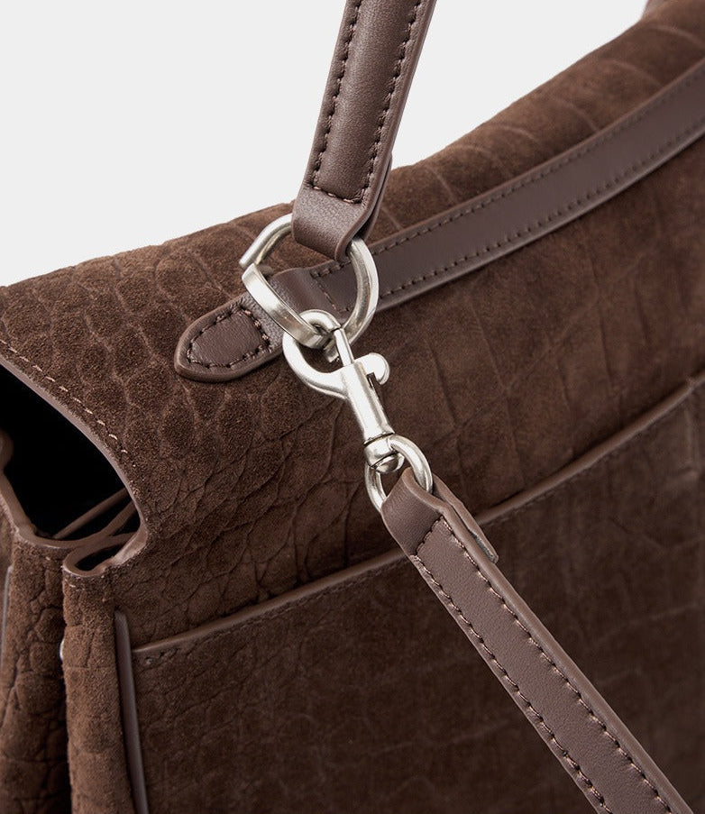 Textured Suede Shoulder Flap Bag