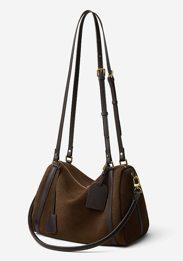 Suede Leather Shoulder Boston Bag