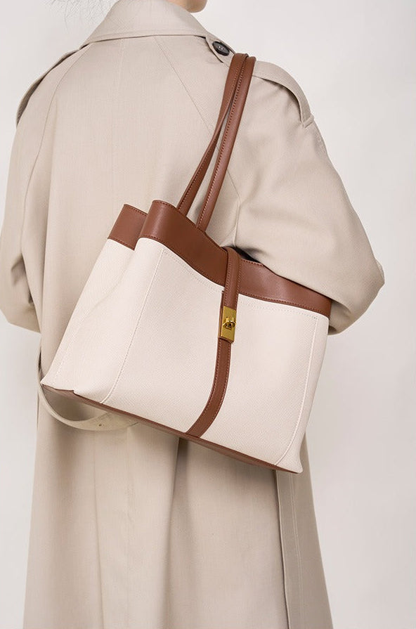 Colorblock Woven Leather Tote Bag