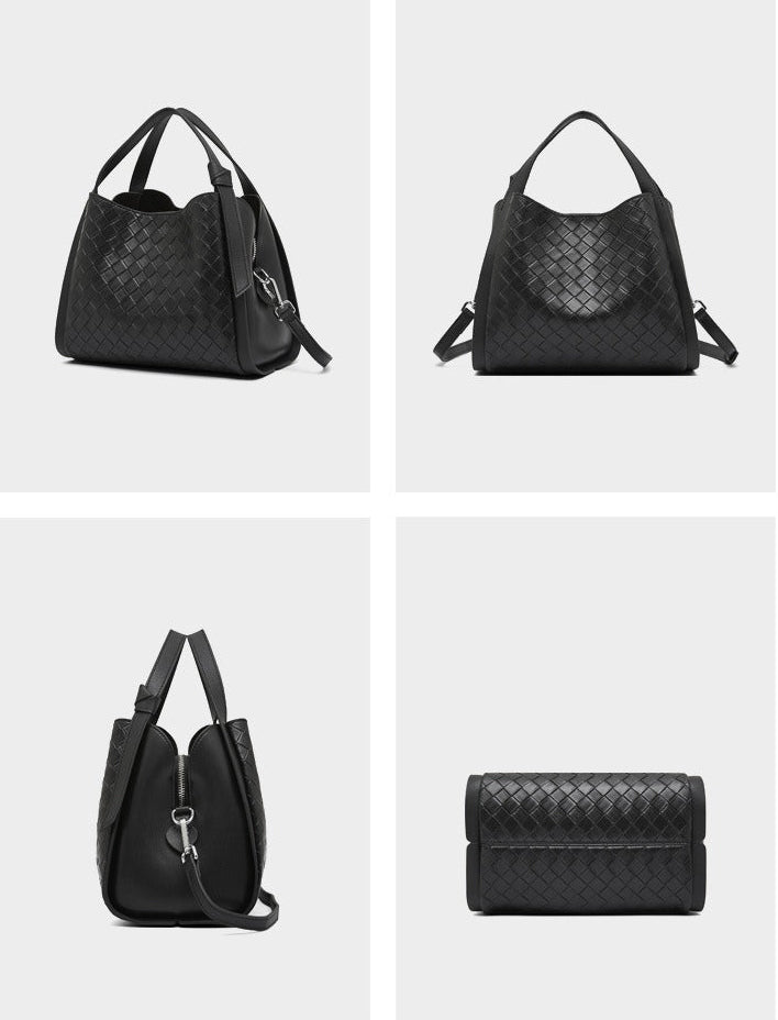 Woven Leather Bucket Tote Bag