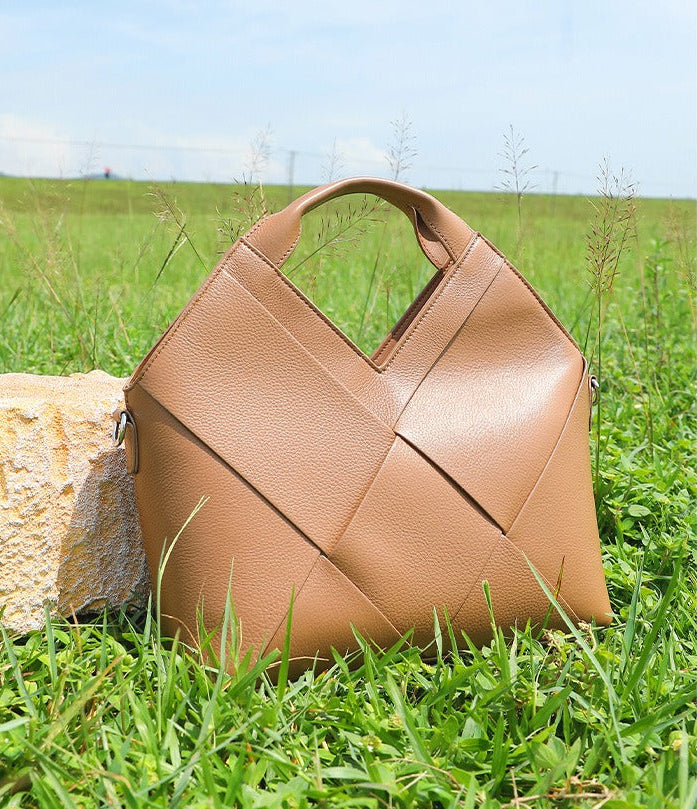 Woven Leather Geometric Tote Bag