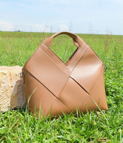 Woven Leather Geometric Tote Bag