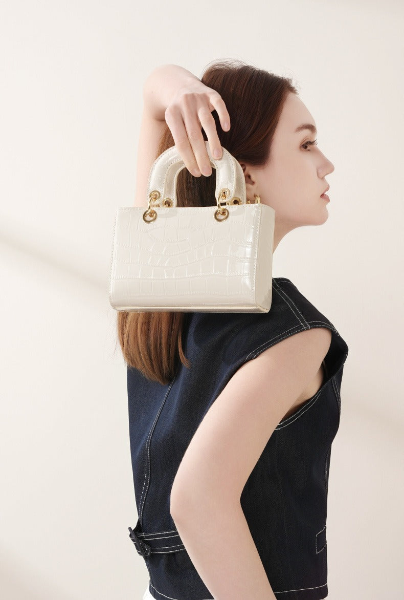 Crocodile Embossed Leather Handbag