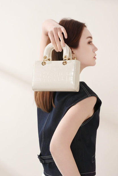 Crocodile Embossed Leather Handbag