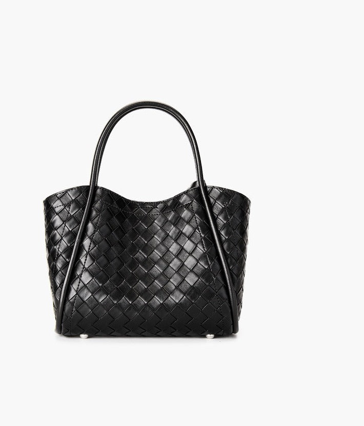 Woven Leather Charm Tote Bag
