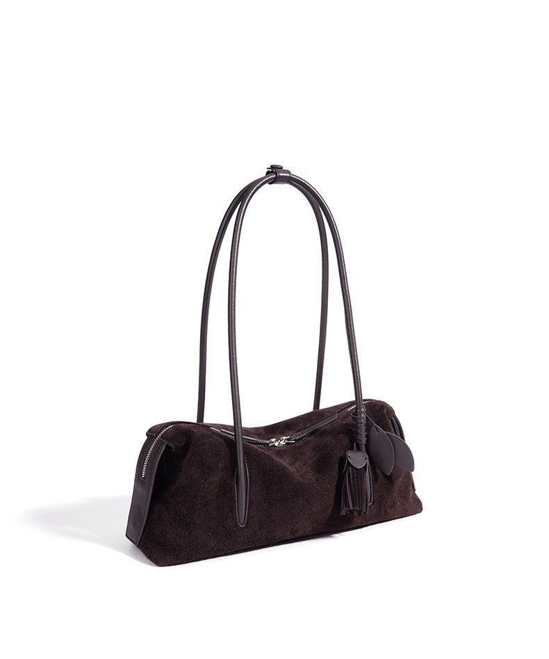 Suede Leaf Charm Shoulder Bag