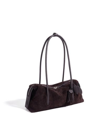 Suede Leaf Charm Shoulder Bag