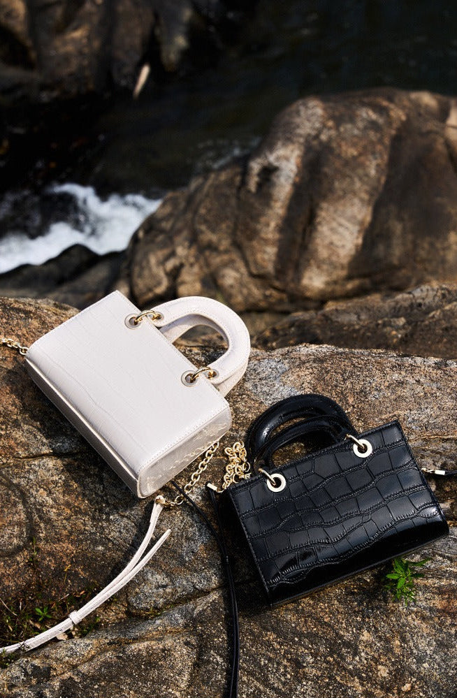 Crocodile Embossed Leather Handbag