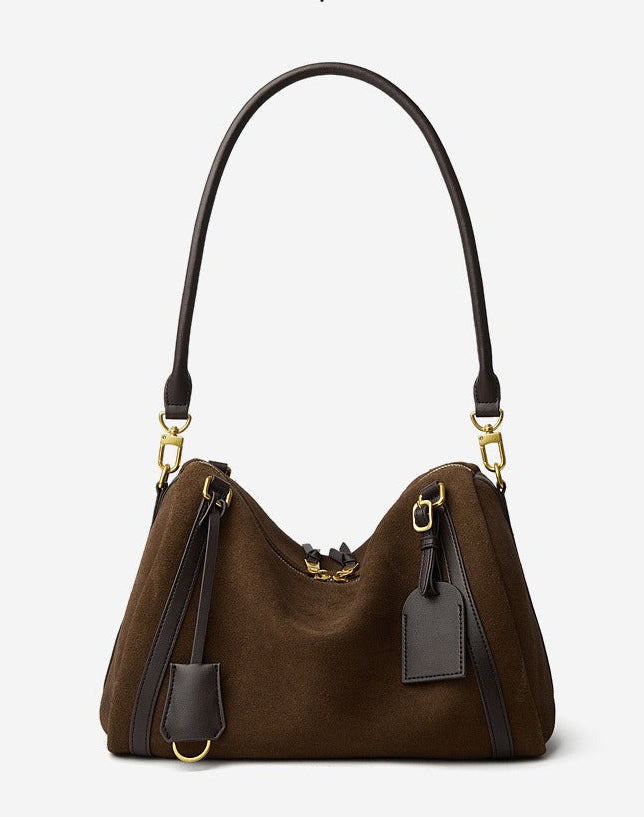Suede Leather Shoulder Boston Bag