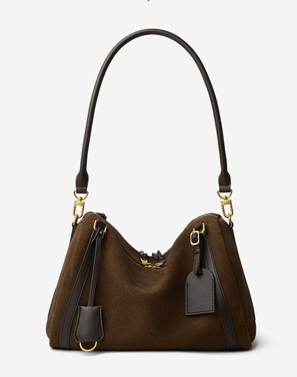 Suede Leather Shoulder Boston Bag