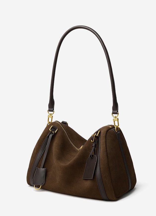 Suede Leather Shoulder Boston Bag