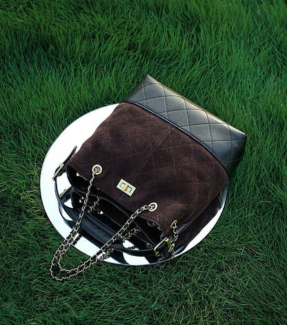 Quilted Suede Chain Bucket Bag