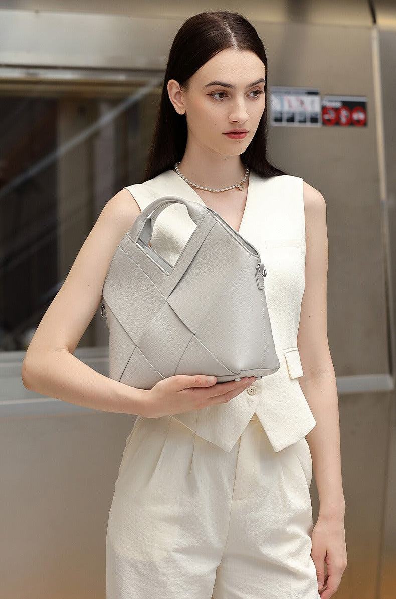 Woven Leather Geometric Tote Bag