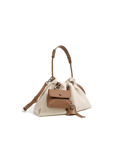 Linen Drawstring Shoulder Bucket Bag