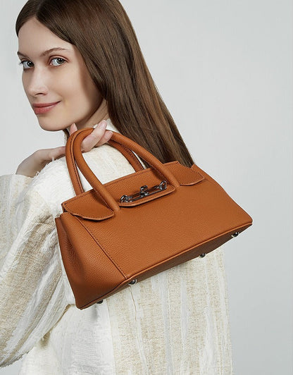 Textured Leather Twist Lock Handbag