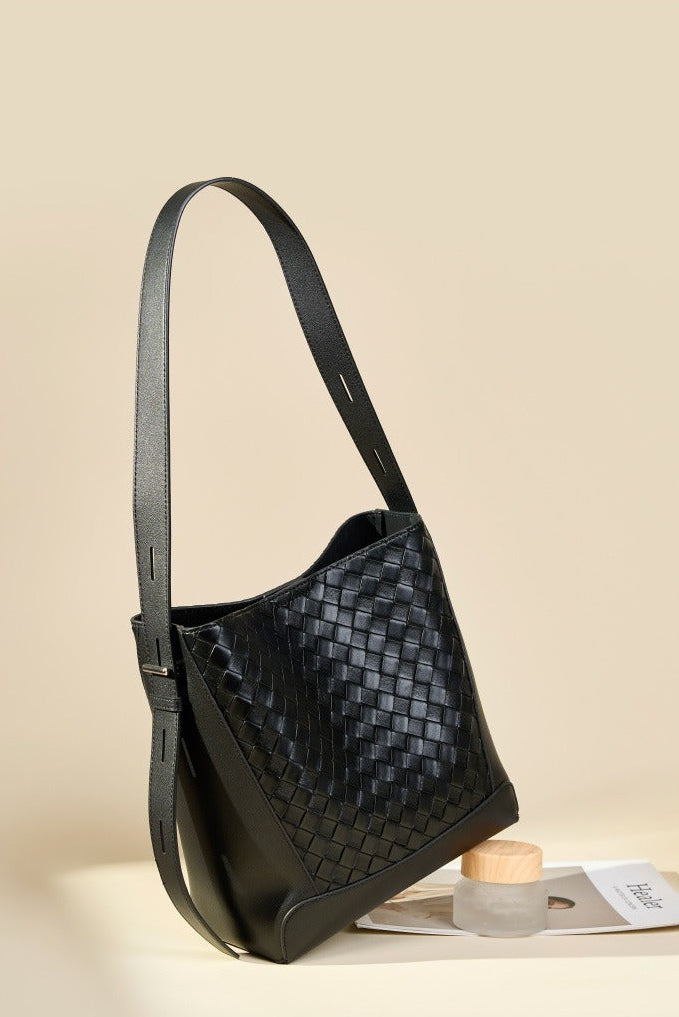 Woven Leather Bucket Shoulder Bag