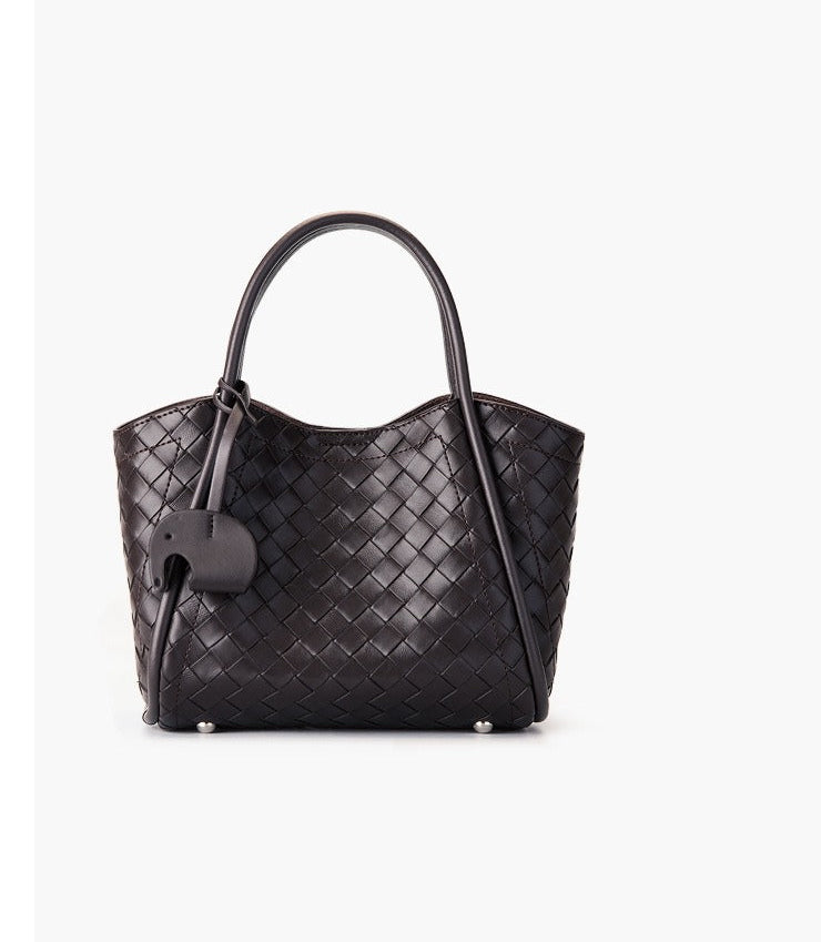 Woven Leather Charm Tote Bag