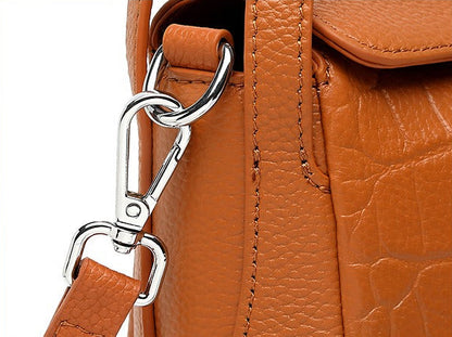 Crocodile Pattern Leather Flap Handbag