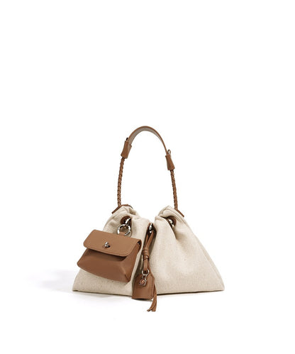 Linen Drawstring Shoulder Bucket Bag