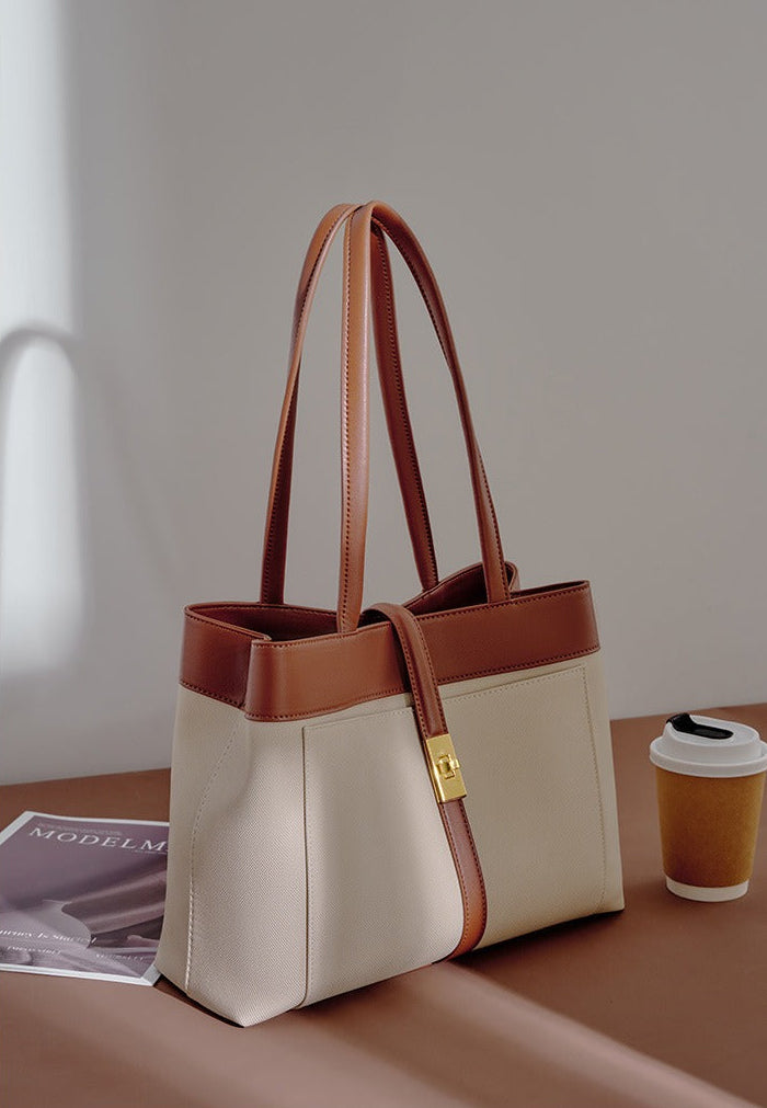 Colorblock Woven Leather Tote Bag