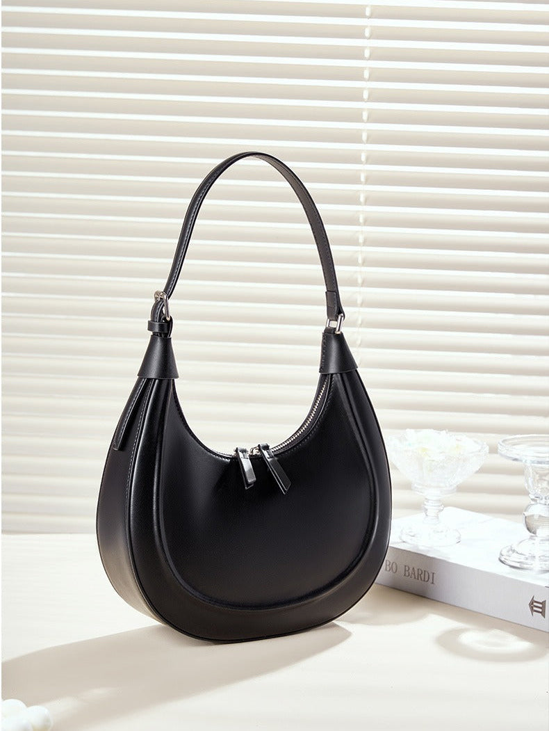 Minimalist Structured Leather Crescent Bag
