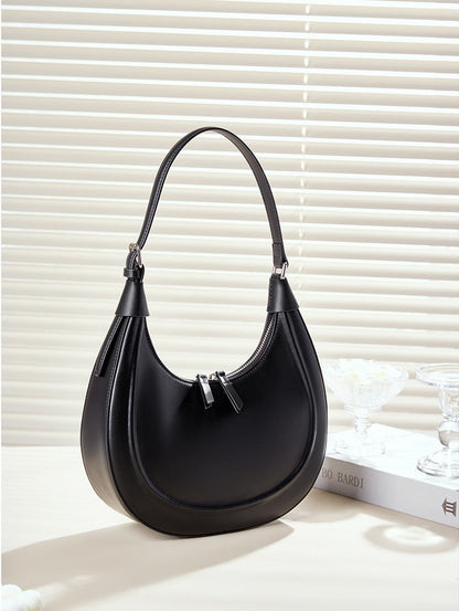 Minimalist Structured Leather Crescent Bag