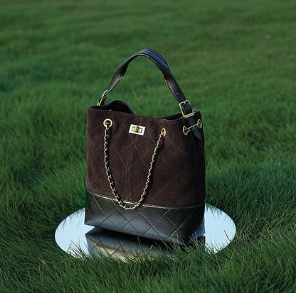 Quilted Suede Chain Bucket Bag