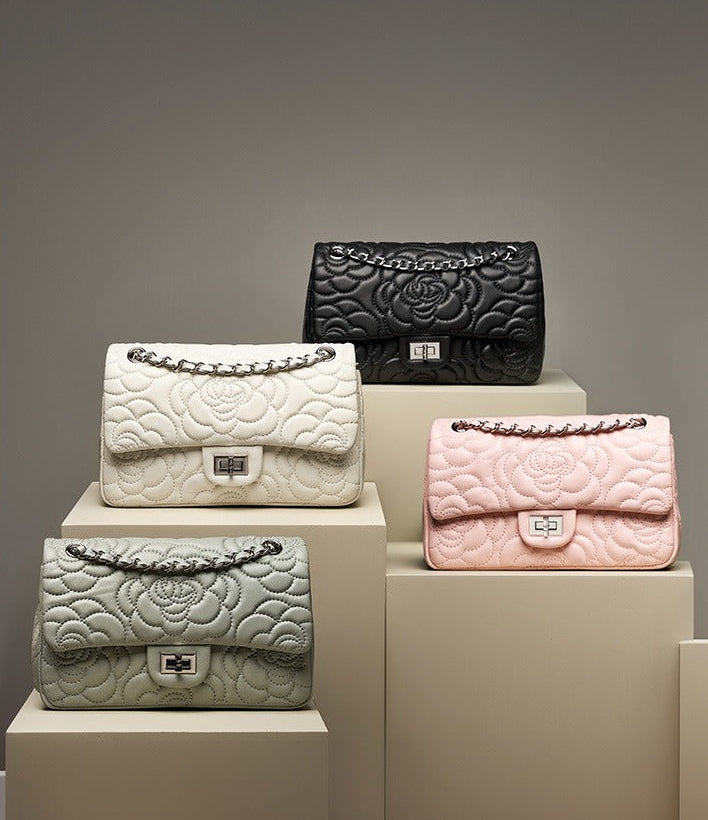 Floral Embroidered Leather Chain Bag