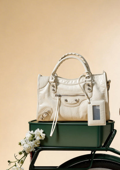 Crinkled Leather Rivet City Tote