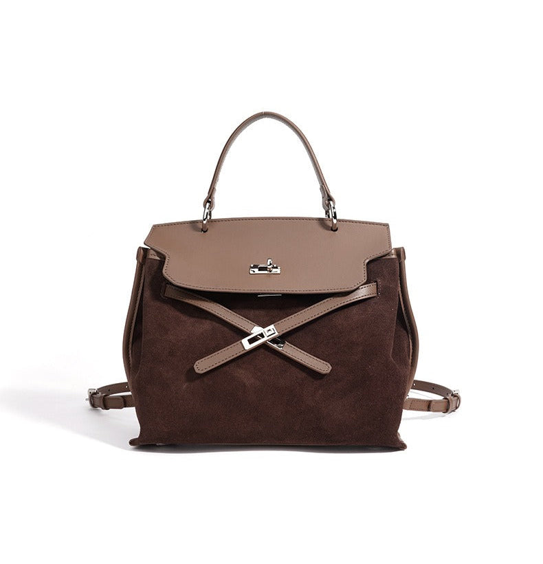 Suede Microfiber Top-Handle Shoulder Bag