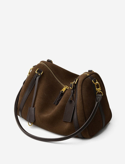 Suede Leather Shoulder Boston Bag