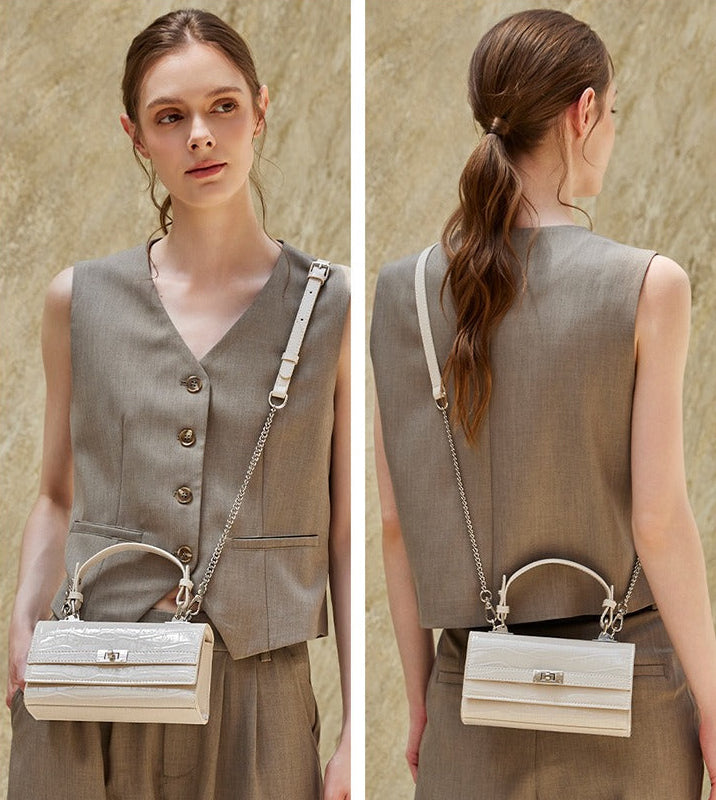 Crocodile Embossed Leather Envelope Handbag