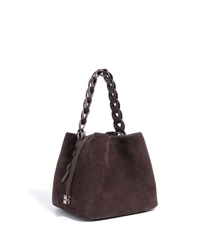 Suede Braided Handle Bucket Bag