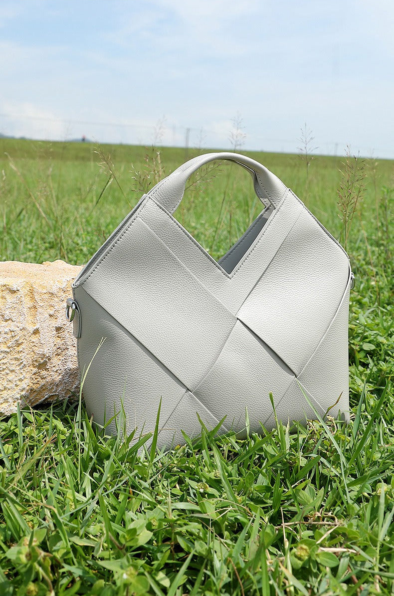 Woven Leather Geometric Tote Bag