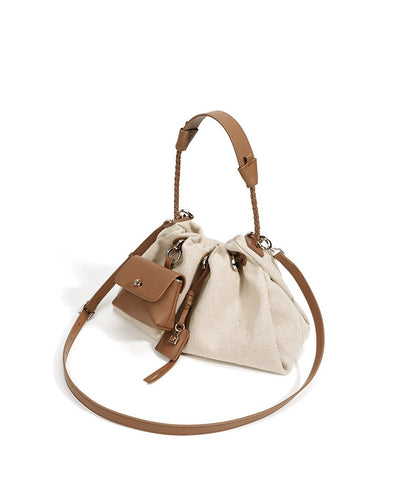 Linen Drawstring Shoulder Bucket Bag