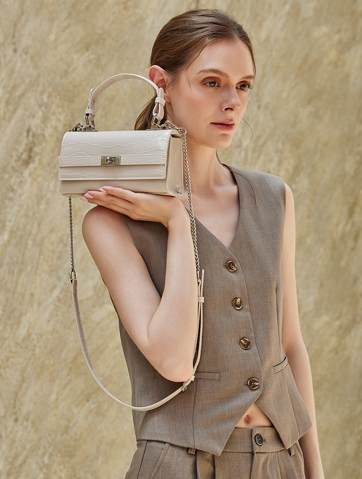 Crocodile Embossed Leather Envelope Handbag