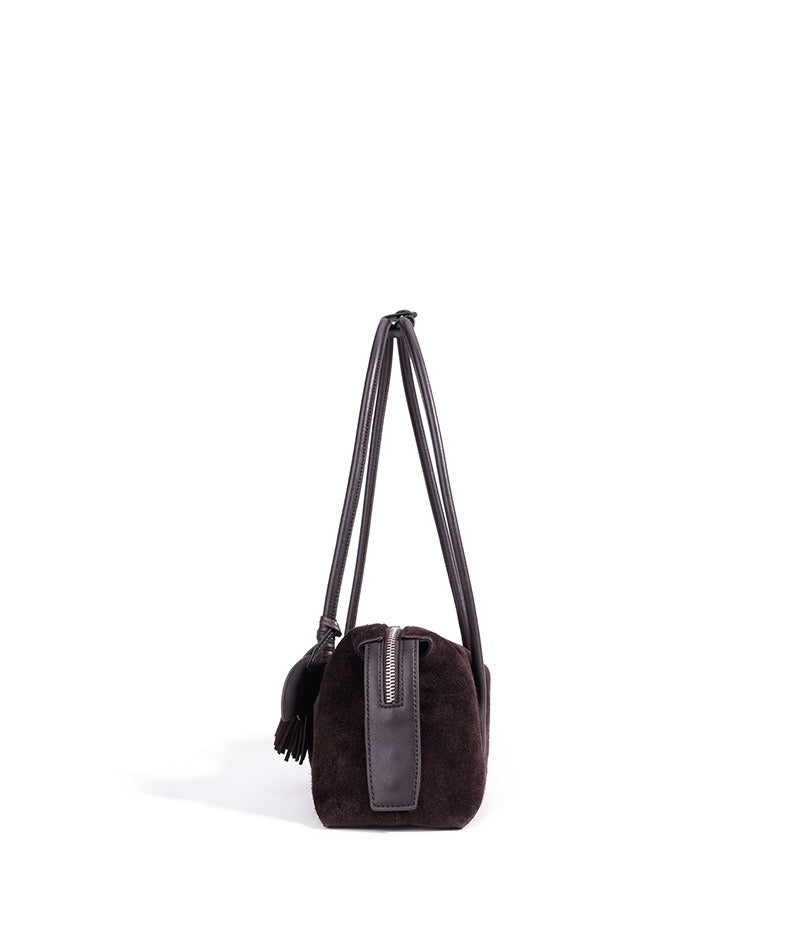 Suede Leaf Charm Shoulder Bag