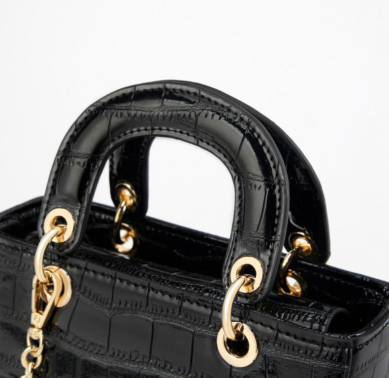 Crocodile Embossed Leather Handbag