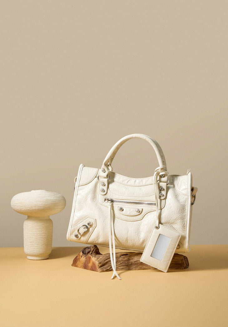 Crinkled Leather Rivet City Tote