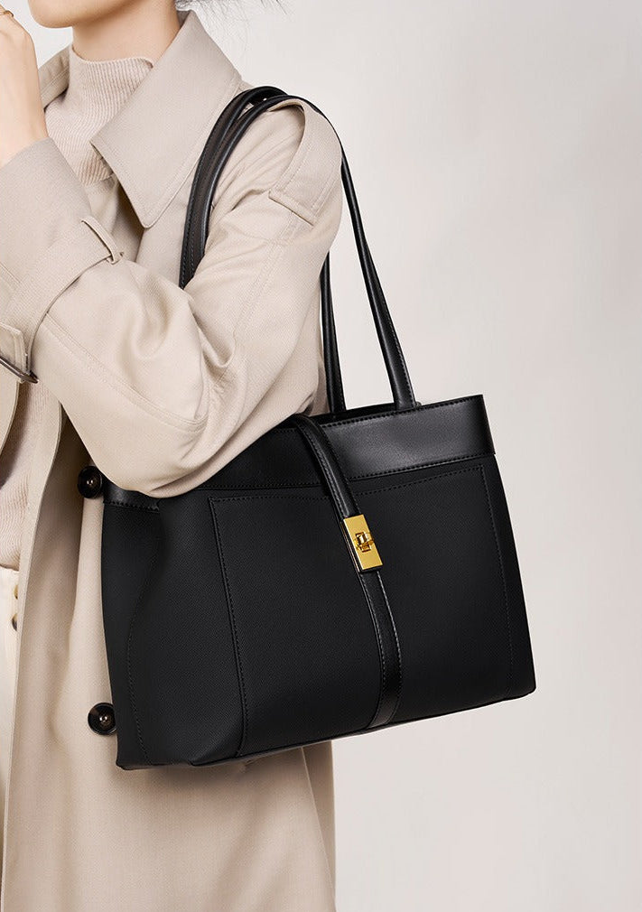 Colorblock Woven Leather Tote Bag