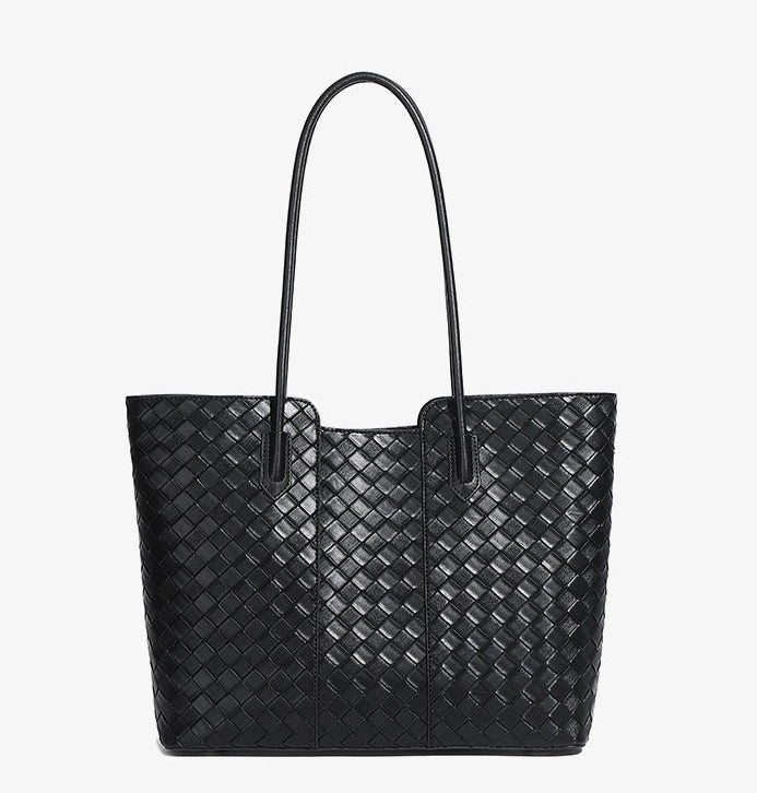 Woven Cowhide Shoulder Tote Bag