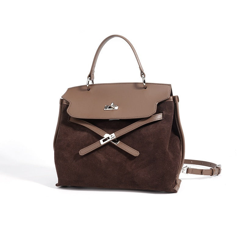 Suede Microfiber Top-Handle Shoulder Bag
