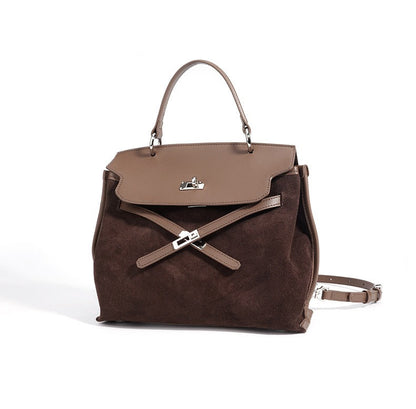 Suede Microfiber Top-Handle Shoulder Bag