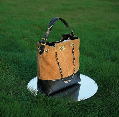 Quilted Suede Chain Bucket Bag